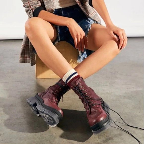 Free People Shoes - Free People Baxter Lug Sole Boot Wine Leather Military EU 36 US 6 NEW With Box
